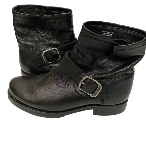 FRYE Veronica Black Leather Short Moto Bootie Buckled Strap Size 7.5 - Picture 11 of 12